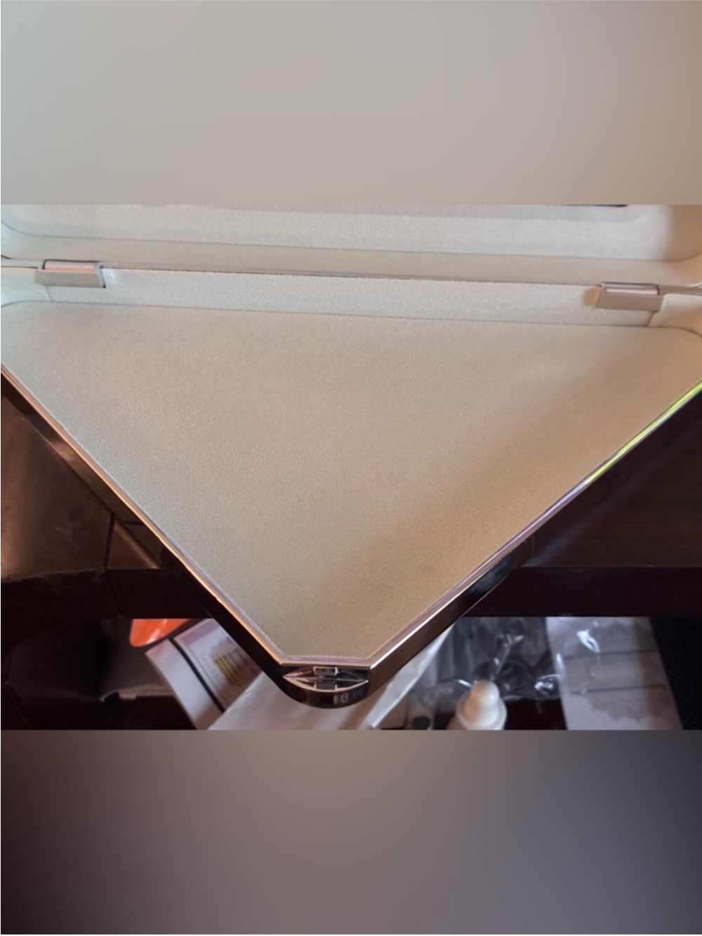 A must have!PRADA Signature Triangular Clutch In Silver Gold Combn - Picture 6 of 8